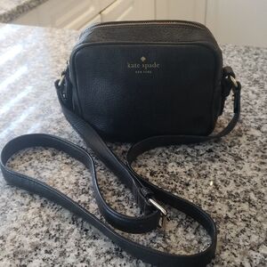 Kate Spade Double Zipper Black Leather Crossbody Bag